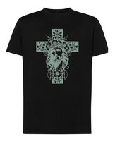 Koszulka Jezus Krzyż Wiara Kwiaty Katolicka na Prezent Czarny L