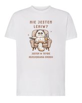 Koszulka Kotek Śmieszny Tekst Leniuch Biała XL
