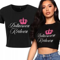 KOSZULKA KRÓTKA CZARNA Damska Prezent Caroline DOLLARSOWA KRÓLOWA Wzory- S