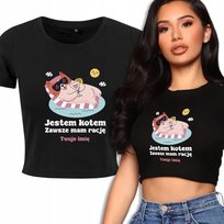 KOSZULKA KRÓTKA DAMSKA Czarna Na Prezent Urodziny KOT MA RACJĘ IMIĘ Wzory L