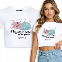 KOSZULKA KRÓTKA DAMSKA Na Prezent NAJPIERW MASA POTEM SPANKO IMIĘ Wzory - S