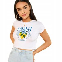 KOSZULKA KRÓTKA DAMSKA Na Prezent Owoce AMALFI Italia DOLCE VITA Wzory - L