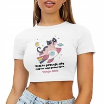 KOSZULKA KRÓTKA DAMSKA Prezent dla Kociary KOT MIAŁ GODNE ŻYCIE IMIĘ Wz S