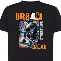 Koszulka męska anime z nadrukiem skate URBAN NOMAD L czarna DEYORA