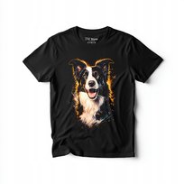 Koszulka męska Border Collie z nadrukiem psa czarna bawełna L