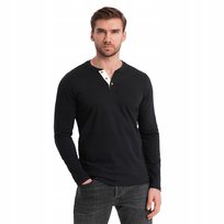 Koszulka męska długi rękaw longsleeve czarny guziki V4 OM-LSCL-0107 r. L