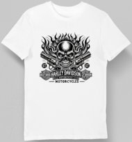 Koszulka męska Harley Davidson ogień i czaszka biała M KozakNadruki