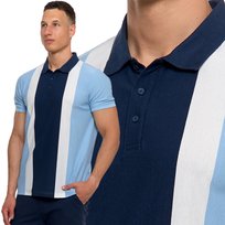 KOSZULKA MĘSKA KONTRASTOWY PANEL POLO T-SHIRT Z KOŁNIERZYKIEM MORAJ 3XL BLUE