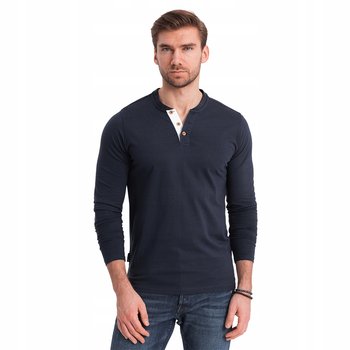 Koszulka męska Longsleeve bawełna guziki granatowy V3 OM-LSCL-0107 roz. L - Ombre