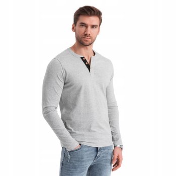 Koszulka męska Longsleeve bawełna guziki szary melanż V8 OM-LSCL-0107 r L - Ombre