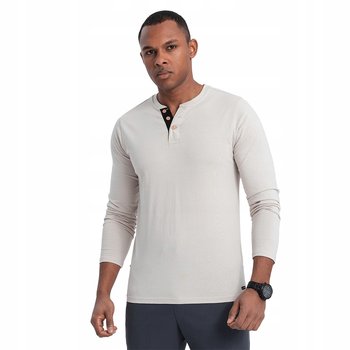 Koszulka męska Longsleeve guziki jasnoszary bawełna V6 OM-LSCL-0107 r. L - Ombre