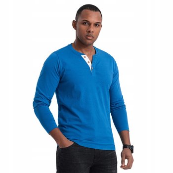 Koszulka męska Longsleeve z guzikami bawełna niebieski V2 OM-LSCL-0107 L - Ombre