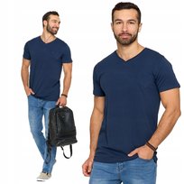 Koszulka Męska Premium Line T-Shirt Krótki Rękaw Bawełniana Top Moraj S Navy
