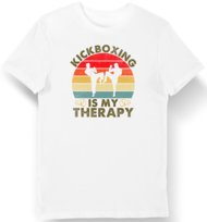 Koszulka męska retro Kickboxing z napisem "kickboxing is my therapy" biała M KozakNadruki