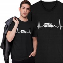 Koszulka Męska Śmieszny T-shirt Camper Linia Życia na Kemping w Góry