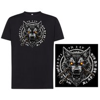 Koszulka męska wilk z nadrukiem tshirt czarna L DEYORA