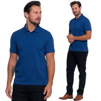 KOSZULKA MĘSKA Z GUZIKAMI BAWEŁNIANA POLO T-SHIRT Z KOŁNIERZYKIEM MORAJ S NAVY