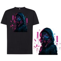 Koszulka męska z nadrukiem anime cyberpunk maska dziewczyna tshirt czarna L