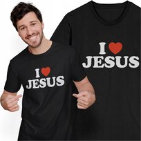 Koszulka Męska z Nadrukiem I Love Jesus Śmieszny Prezent dla Katolika Jezus