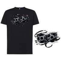 Koszulka męska z nadrukiem kaseta magnetofonowa tshirt czarna L DEYORA