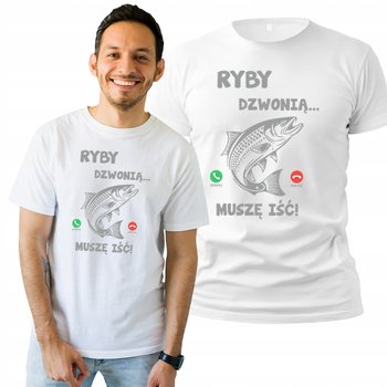 Koszulka Męska z Nadrukiem  T-shirt Prezent Ryby Dzwonią Biała L - Plexido