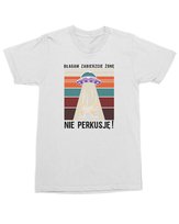 Koszulka męska z nadrukiem UFO Perkusja Żona Śmieszna dla Męża Biała M