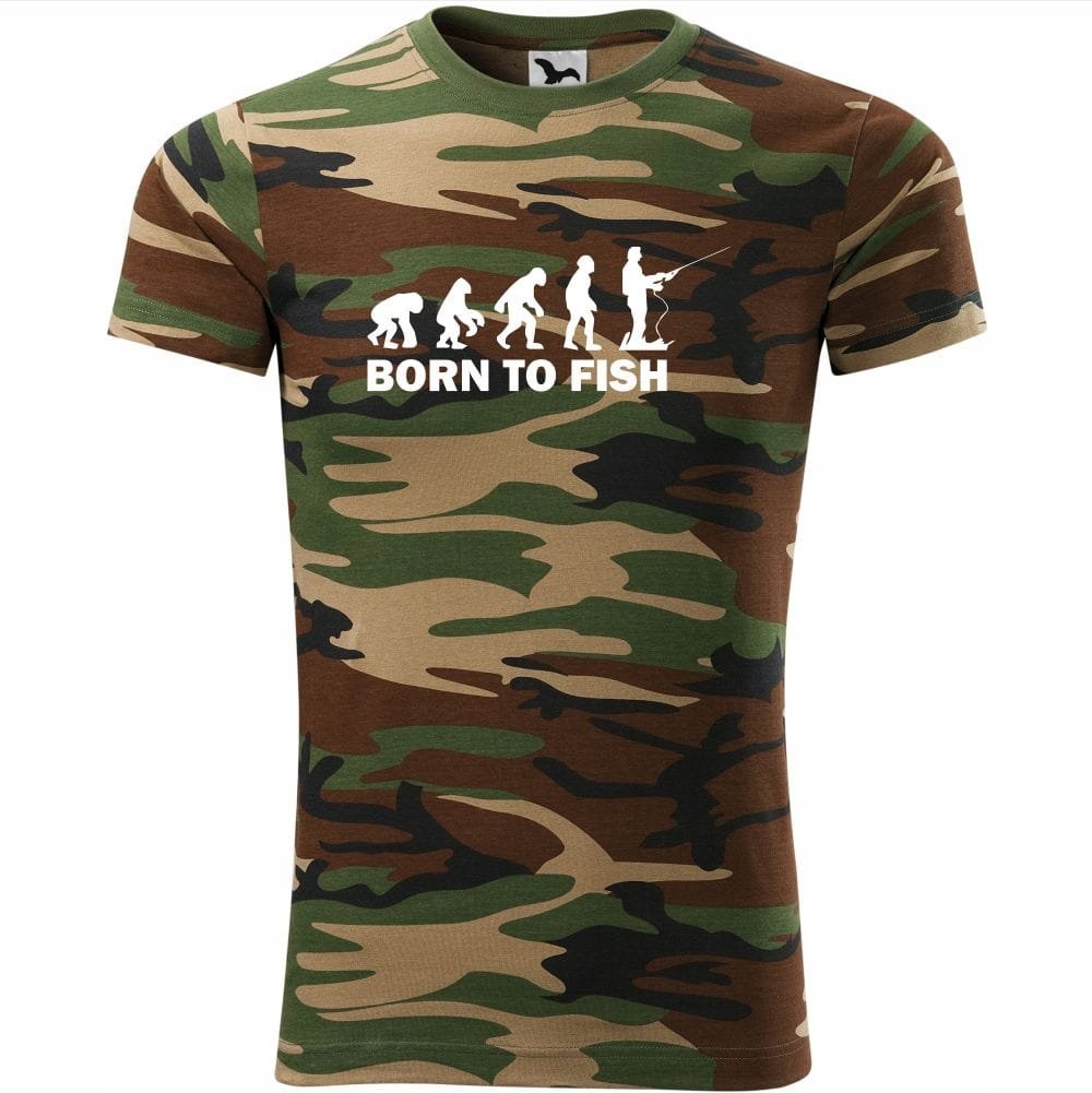 Koszulka Moro Unisex z Nadrukiem Born to Fish Ewolucja dla Wędkarza ...