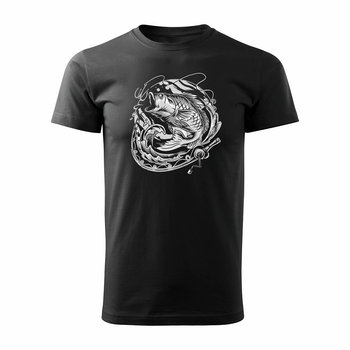 Koszulka na ryby dla wędkarza karp z karpiem wędkarska męska czarna REGULAR-L