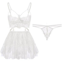  Koszulka Nocna Damska Komplet Koronkowa Halka Piżama Stringi Kolor Biały