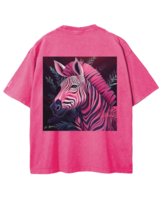 Koszulka oversize efekt sprania Artystyczna Zebra Safari Różowa XXL