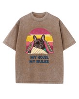 Koszulka oversize efekt sprania Buldog francuski Słodki brązowy L