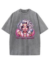 Koszulka oversize efekt sprania Diva Makeup Kobieta szary L