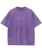 Koszulka oversize efekt sprania Dotyk Miłości Dłonie Serce Fioletowa 3XL