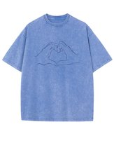 Koszulka oversize efekt sprania Dotyk Miłości Dłonie Serce Niebieska M