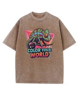 Koszulka oversize efekt sprania Kolorowy Kameleon brązowy XL