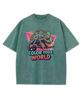 Koszulka oversize efekt sprania Kolorowy Kameleon ciemnozielony 3XL