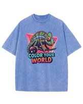 Koszulka oversize efekt sprania Kolorowy Kameleon jasnoniebieski M