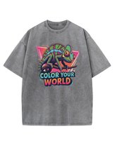 Koszulka oversize efekt sprania Kolorowy Kameleon szary XL