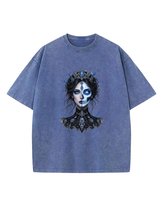 Koszulka oversize efekt sprania Królowa Lodu Mroku niebieski XL