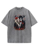 Koszulka oversize efekt sprania Miłość Para Kobieta w futrze szary M