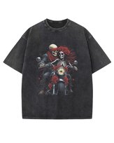 Koszulka oversize efekt sprania Motocykl Szkielet Mroczna czarny M