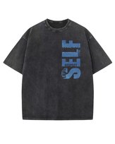 Koszulka oversize efekt sprania Nadruk brokatowy Miłość Czarny L