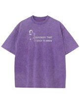 Koszulka oversize efekt sprania Nadruk brokatowy Vintage Pop Fioletowy M