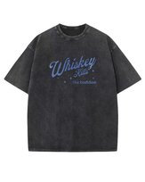 Koszulka oversize efekt sprania Nadruk brokatowy Whiskey Czarny L