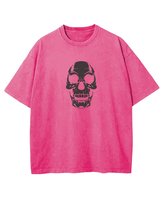 Koszulka oversize efekt sprania Nadruk silikonowy Czaszka Ciemnoróżowy 3XL