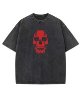 Koszulka oversize efekt sprania Nadruk silikonowy Czaszka Czarny XL