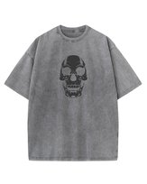 Koszulka oversize efekt sprania Nadruk silikonowy Czaszka Grafitowy M