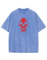 Koszulka oversize efekt sprania Nadruk silikonowy Czaszka Jasnoniebieski XXL