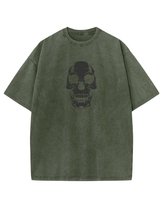 Koszulka oversize efekt sprania Nadruk silikonowy Czaszka Khaki L