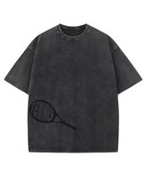 Koszulka oversize efekt sprania Nadruk silikonowy Tenis Czarny XXL